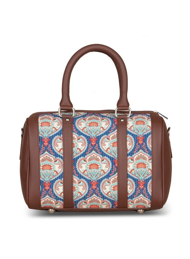ZOUK Printed Vegan Leather Handmade Women's Handbags with double handles and detachable Sling Strap - Kovil Blue - Image 4