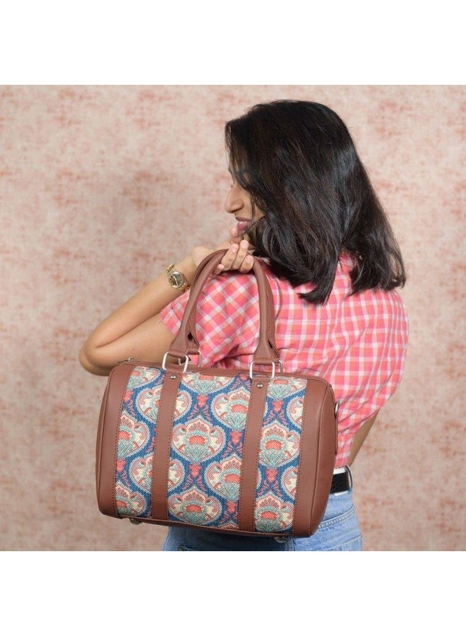 ZOUK Printed Vegan Leather Handmade Women's Handbags with double handles and detachable Sling Strap - Kovil Blue - Image 2