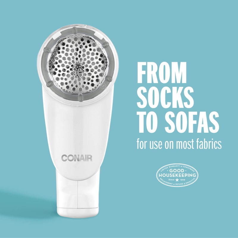 CONAIR مزيل الوبر من كونير، ماكينة حلاقة القماش القابلة لإعادة الشحن، ماكينة حلاقة ملابس محمولة مع 3 إعدادات، مزيل الوبر للكنزات والملابس والأثاث، رأس حلاقة كبير بقطر 2 إنش، أبيض - Image 2
