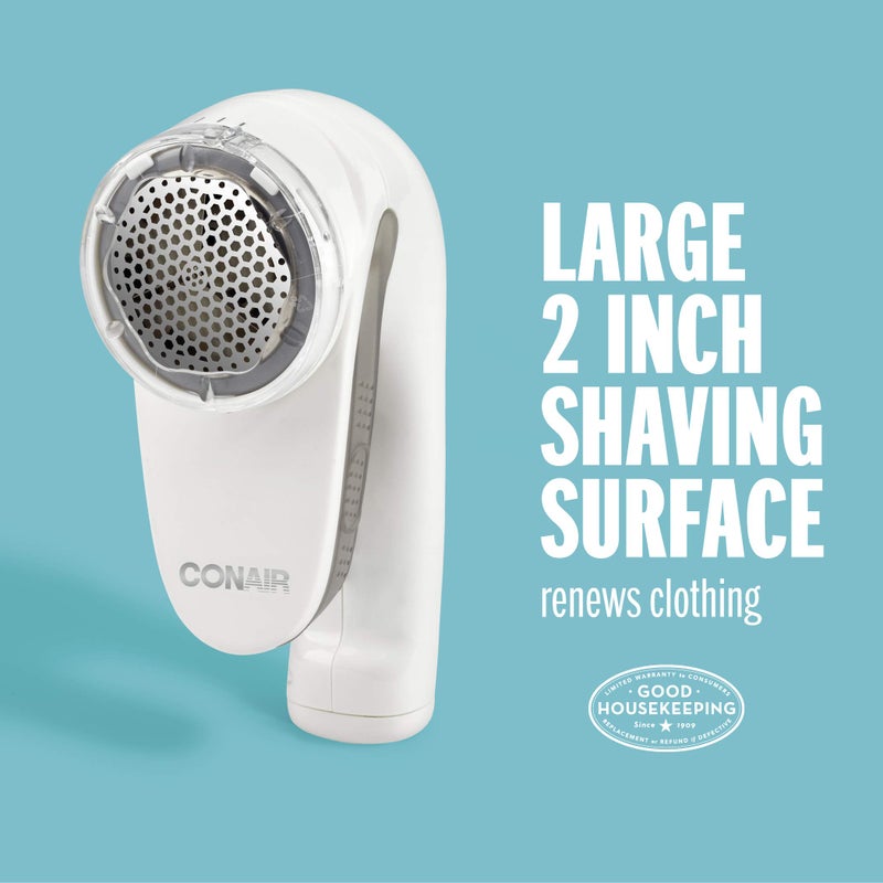 CONAIR مزيل الوبر من كونير، ماكينة حلاقة القماش القابلة لإعادة الشحن، ماكينة حلاقة ملابس محمولة مع 3 إعدادات، مزيل الوبر للكنزات والملابس والأثاث، رأس حلاقة كبير بقطر 2 إنش، أبيض - Image 5
