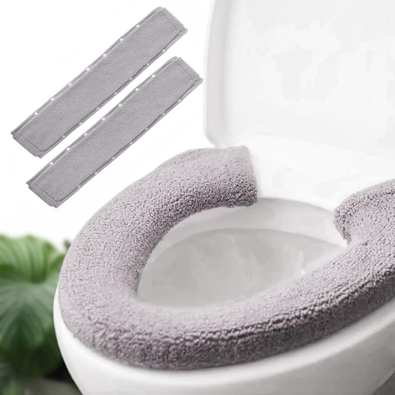 غطاية وسادة مقعد المرحاض الدافئة فاخرة سميكة دافئة للحمام قطعتان رمادي دخاني - Image 1