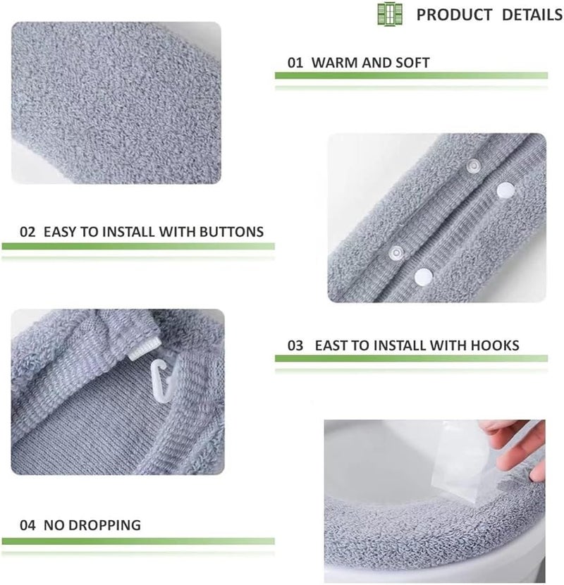 غطاية وسادة مقعد المرحاض الدافئة فاخرة سميكة دافئة للحمام قطعتان رمادي دخاني - Image 3