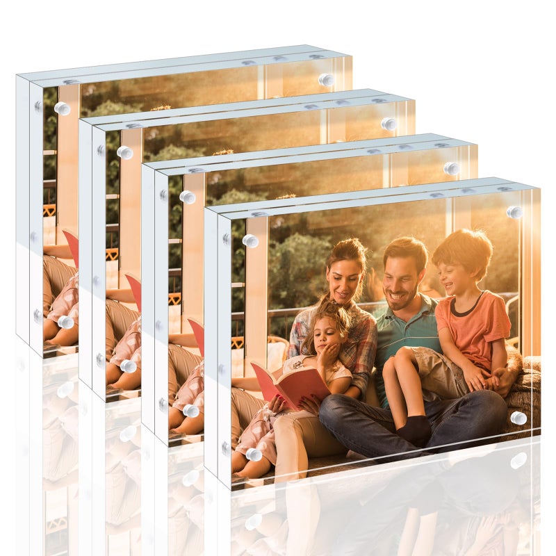 Egofine Egofine 3.5x5 Acrylic Frame 4 Pack  20mm Thicker Frameless Clear Picture Frame  Double Sided Magnetic Picture Frame  Free Standing Desktop Display  - Image 1