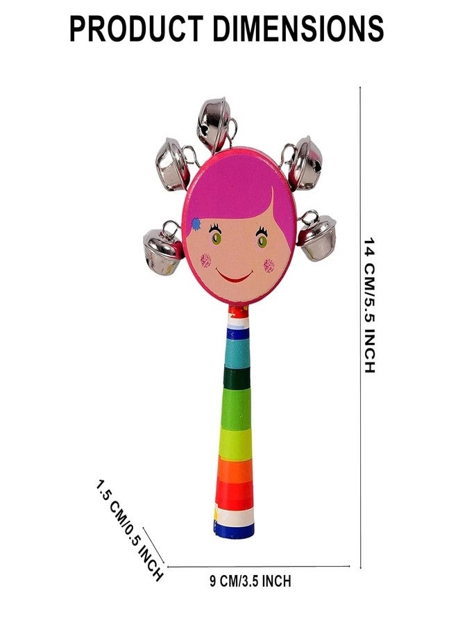 Urbane Chic Wooden Baby Rattle, Jingle Bell Montessori Developmental Musical Toys-Multicolor - Image 2