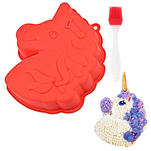 Zarbulon 10 Inch Unicorn Silicone Cake Pan Unicorn Head Shaped Bread Baking Tray Silicone Dessert Bakeware Cheesecake Mold for Making Birthday Cake - Image 1