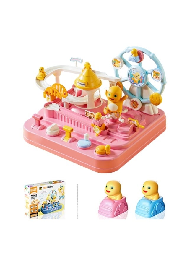 الدليبن مجموعة ألعاب سيارات المسار، مجموعة مسارات التحدي والمغامرة، مجموعة سيارات سباق للأطفال، مجموعة مسارات ألغاز القصور الذاتي تفاصيل سيارة صغيرة رائعة الشكل دائرية الشكل، دمية انزلاقية رائعة للأطفال، مع سيارتين صغيرتين، للأولاد والبنات، ألعاب هدايا (وردي) - Image 2