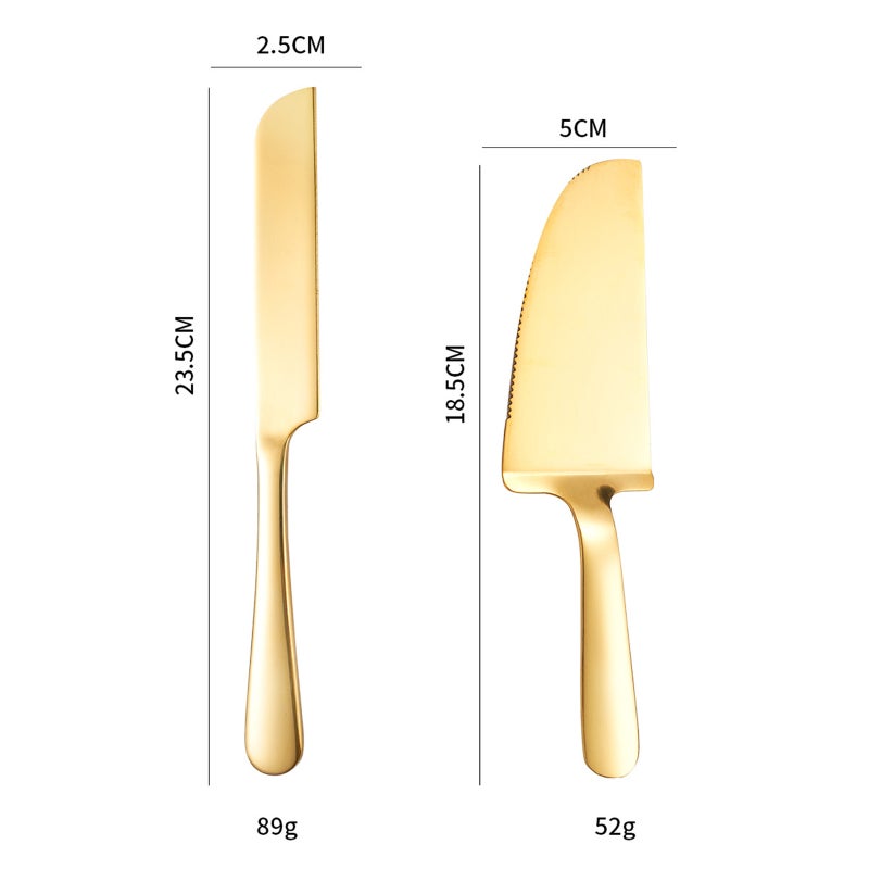 Stainless Steel Tableware Cake and Spatula Set, Hotel Birthday Party Cake and Spatula, Pizza Spatula 2-Piece Set (Gold) - Image 1