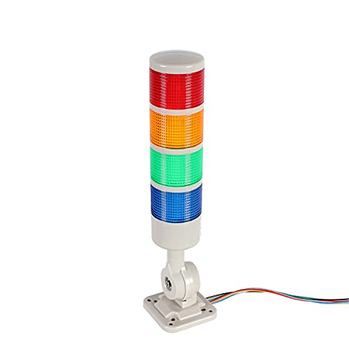 LUBAN Led Signal Tower Stack Lights, Industrial Signal Warning Lights, Column Tower Lamp Andon Lights with Rotatable Base, Steady/Flashing Light Switchable, 110V 220V AC(4-Layer, with Buzzer) - Image 1