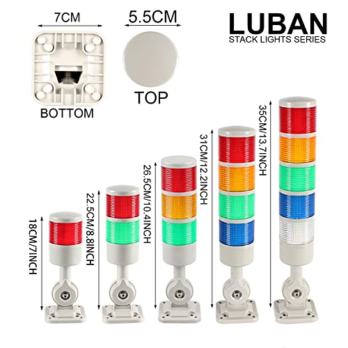 LUBAN Led Signal Tower Stack Lights, Industrial Signal Warning Lights, Column Tower Lamp Andon Lights with Rotatable Base, Steady/Flashing Light Switchable, 110V 220V AC(4-Layer, with Buzzer) - Image 2