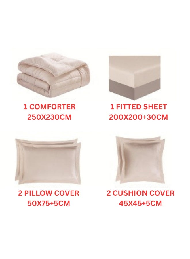 سمارت هوم مفرش سرير شتوي نفرين وجهين (وجه مخمل ووجه فرو) - مفرش بحشوة – طقم لحاف 6 قطع فاخر مزدوج كامل يشمل مفرش بحشوة 250×230 سم + واقي مرتبة مطاط 200×200+30 سم + 2 كيس مخدة 50×75+5 سم + 2 كيس وسادة مربعة 45×45+5 سم – مفارش نوم أنيقة فندقية ناعمة ودافئة للغرفة - Image 5