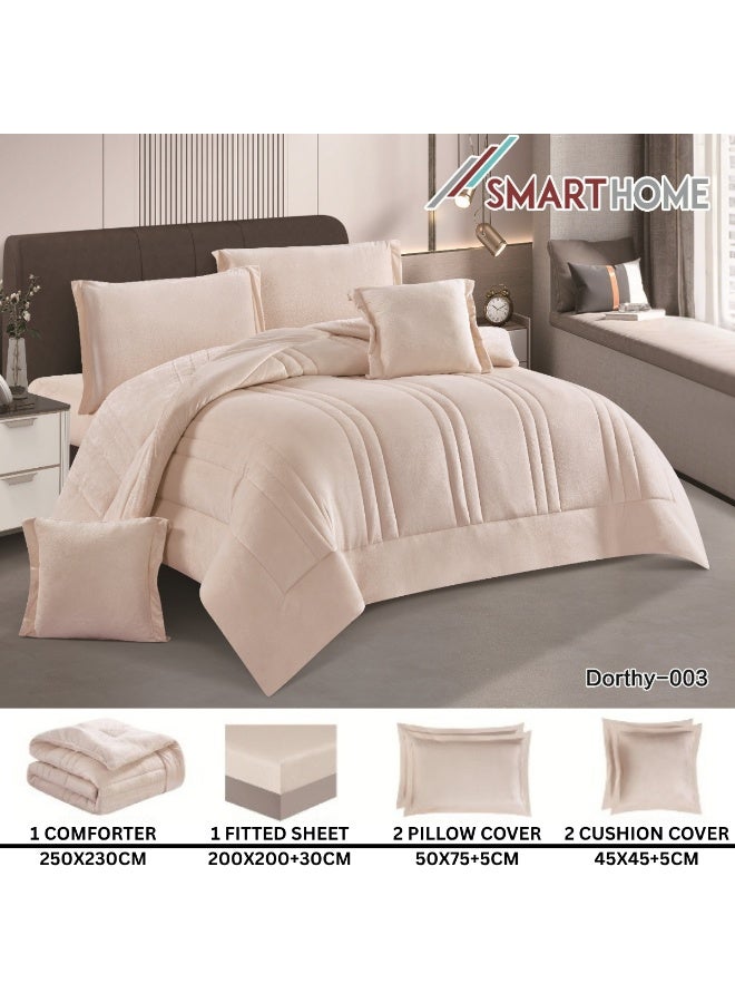 سمارت هوم مفرش سرير شتوي نفرين وجهين (وجه مخمل ووجه فرو) - مفرش بحشوة – طقم لحاف 6 قطع فاخر مزدوج كامل يشمل مفرش بحشوة 250×230 سم + واقي مرتبة مطاط 200×200+30 سم + 2 كيس مخدة 50×75+5 سم + 2 كيس وسادة مربعة 45×45+5 سم – مفارش نوم أنيقة فندقية ناعمة ودافئة للغرفة - Image 3