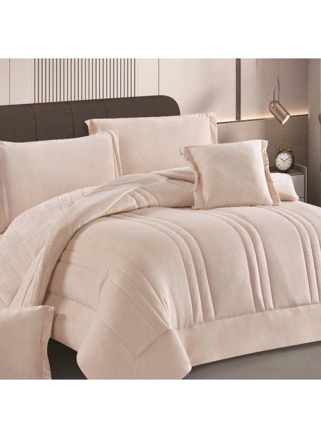 سمارت هوم مفرش سرير شتوي نفرين وجهين (وجه مخمل ووجه فرو) - مفرش بحشوة – طقم لحاف 6 قطع فاخر مزدوج كامل يشمل مفرش بحشوة 250×230 سم + واقي مرتبة مطاط 200×200+30 سم + 2 كيس مخدة 50×75+5 سم + 2 كيس وسادة مربعة 45×45+5 سم – مفارش نوم أنيقة فندقية ناعمة ودافئة للغرفة - Image 2