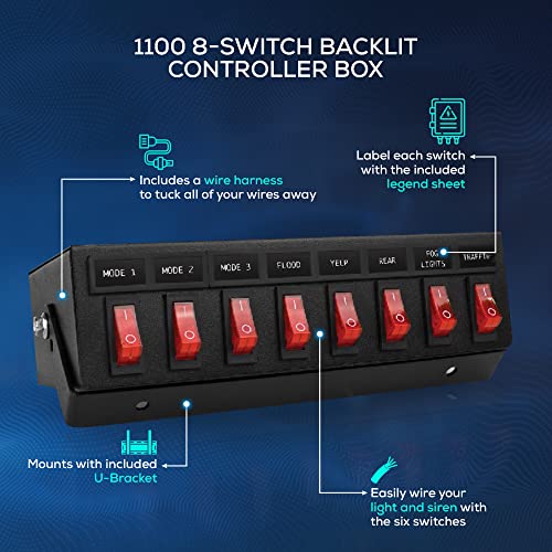 UBL Ultra Bright Lightz 1100 8-Switch Backlit Controller Box | Emergency Vehicle Strobe Warning Lights | Siren | Speaker - Image 3