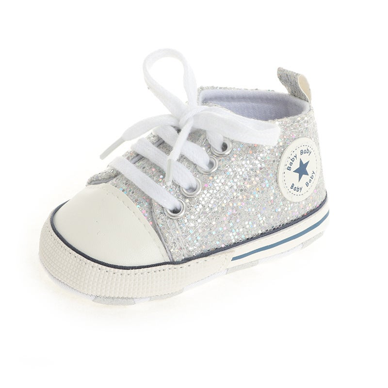 Baby Sneakers Canvas Shoes Special Sale Sequins Silver 