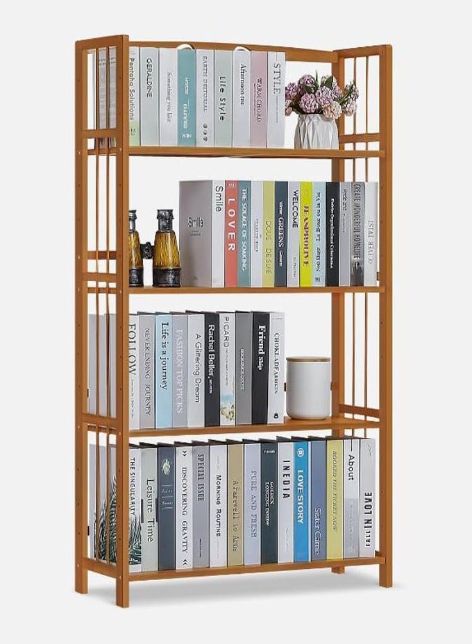 LINGWEI Rustic Bamboo Bookshelf Freestanding Wooden Bookcase & Storage Organizer Shelving Unit - Image 2