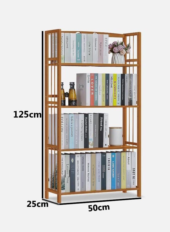 LINGWEI Rustic Bamboo Bookshelf Freestanding Wooden Bookcase & Storage Organizer Shelving Unit - Image 4