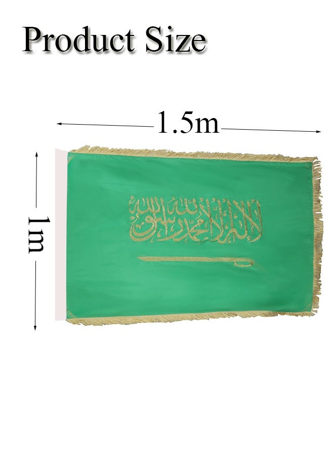 GBQ - Exclusive custom high quality double-sided Saudi Kingdom Flag Embroidery + Satin + Tassel Edge 1*1.5m Office Decoration National Day Large Company Outdoor Decoration - Image 1