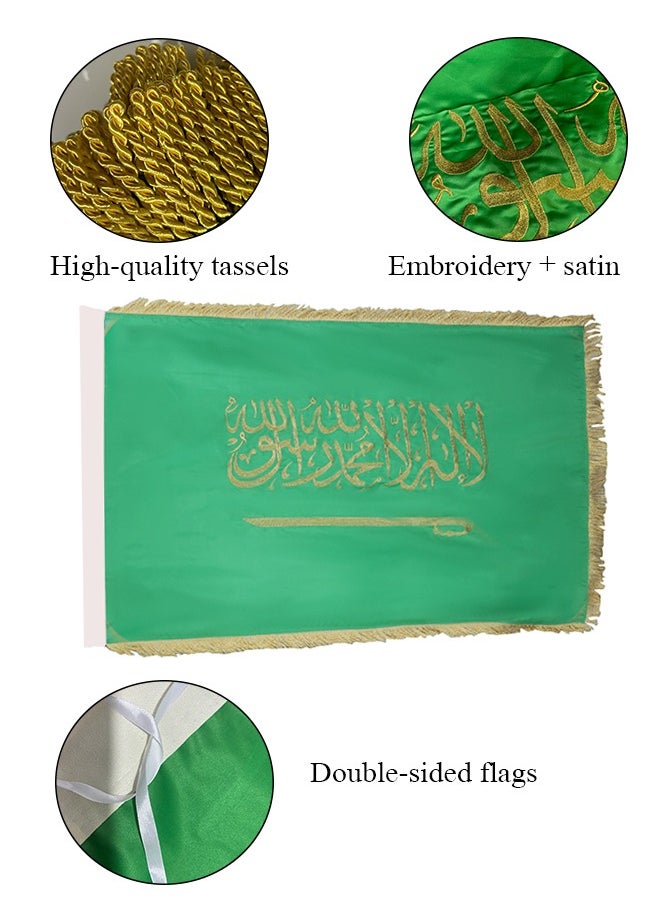 GBQ - Exclusive custom high quality double-sided Saudi Kingdom Flag Embroidery + Satin + Tassel Edge 1*1.5m Office Decoration National Day Large Company Outdoor Decoration - Image 1