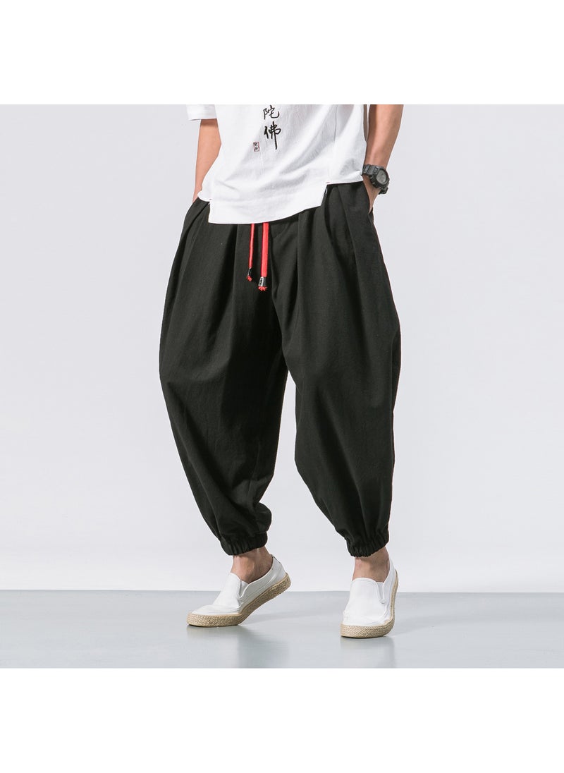 Generic - Loose Wide Leg Mens Casual Pants Linen Fabric Comfortable Loose Fit Summer Fashion Urban Style Trousers for Young Adults Army Green - Image 1