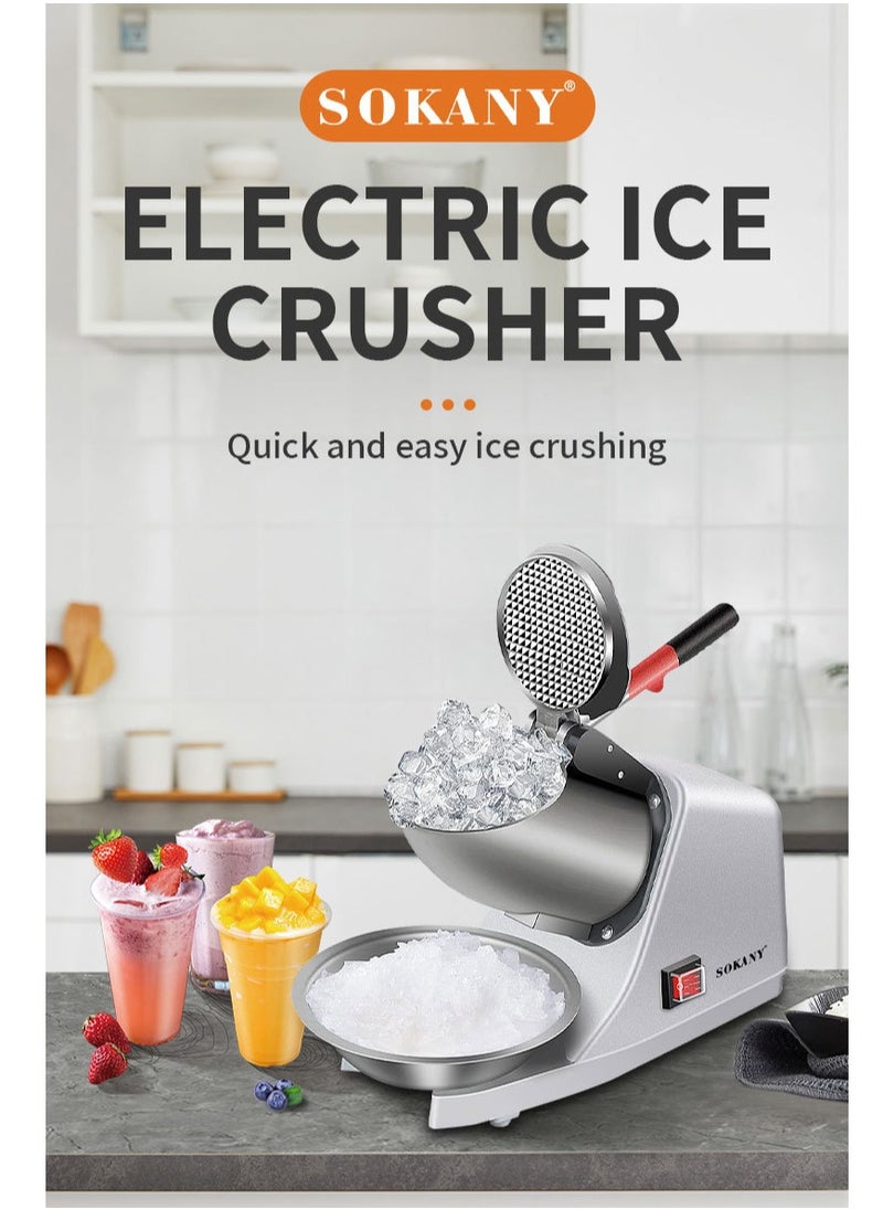 sokany Electric Ice Crusher Machine Electric Shaved Ice Machine Smoothie Machine for Home and Commercial Use 300W SK-777 Silver  - Image 4