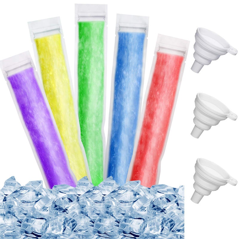 450 Pieces Disposable Ice Mold Bags Homemade Ice Lolly Bags with 3 Funnels Freeze Snacks Freezer Tubes for Healthy Snacks Juice Smoothies87 x 24 Inch
