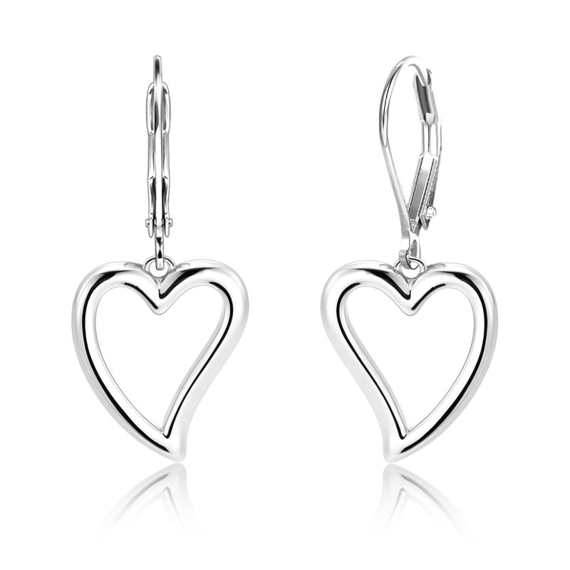 ALEXCRAFT Sterling Silver Heart Dangle Earrings for Women Trendy Openwork Silver Heart Drop Hypoallergenic Love Heart Dangle Leverback Earings - Image 1