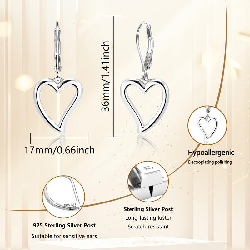 ALEXCRAFT Sterling Silver Heart Dangle Earrings for Women Trendy Openwork Silver Heart Drop Hypoallergenic Love Heart Dangle Leverback Earings - Image 3