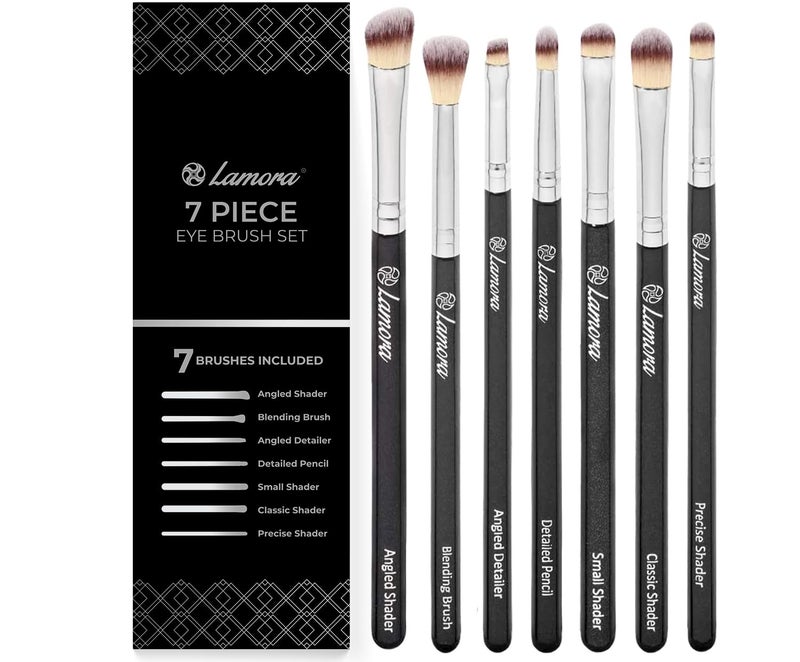 Lamora Eye Makeup Brushes Eyeshadow Brush Set - 7pcs Soft Synthetic Brush Kit - For Blending Eyeshadow, Eyeliner, Crease, Eyebrow - Long Lasting, Apply Better, Flawless Look Makeup - Image 1