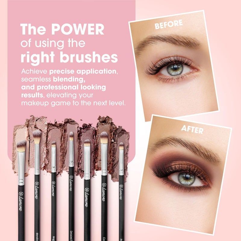 Lamora Eye Makeup Brushes Eyeshadow Brush Set - 7pcs Soft Synthetic Brush Kit - For Blending Eyeshadow, Eyeliner, Crease, Eyebrow - Long Lasting, Apply Better, Flawless Look Makeup - Image 2