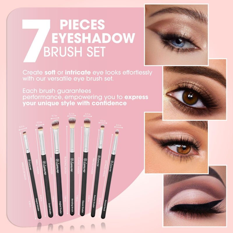 Lamora Eye Makeup Brushes Eyeshadow Brush Set - 7pcs Soft Synthetic Brush Kit - For Blending Eyeshadow, Eyeliner, Crease, Eyebrow - Long Lasting, Apply Better, Flawless Look Makeup - Image 3