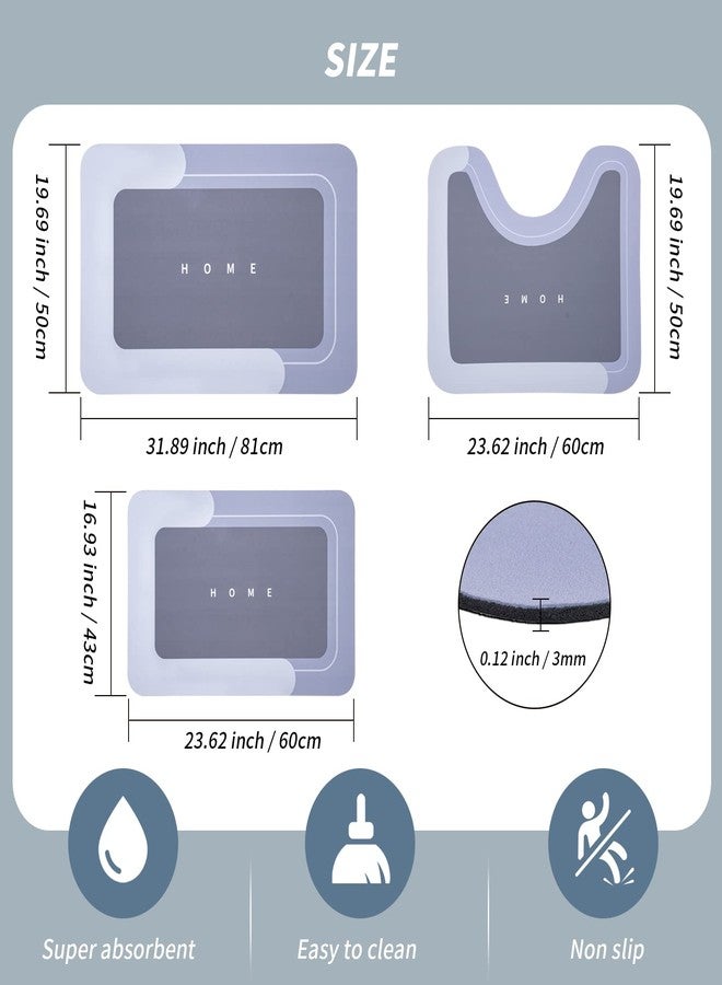 Housego 3PCS Absorbent Bath Mat Magic Rug Sets, Quick Drying Bath Mat Non-Slip Floor Rug Rubber Backed for Bathroom Kitchen Shower Sink (16.9''x23.6''+19.7''x23.6''+19.7''x31.9'', Blue) - Image 2
