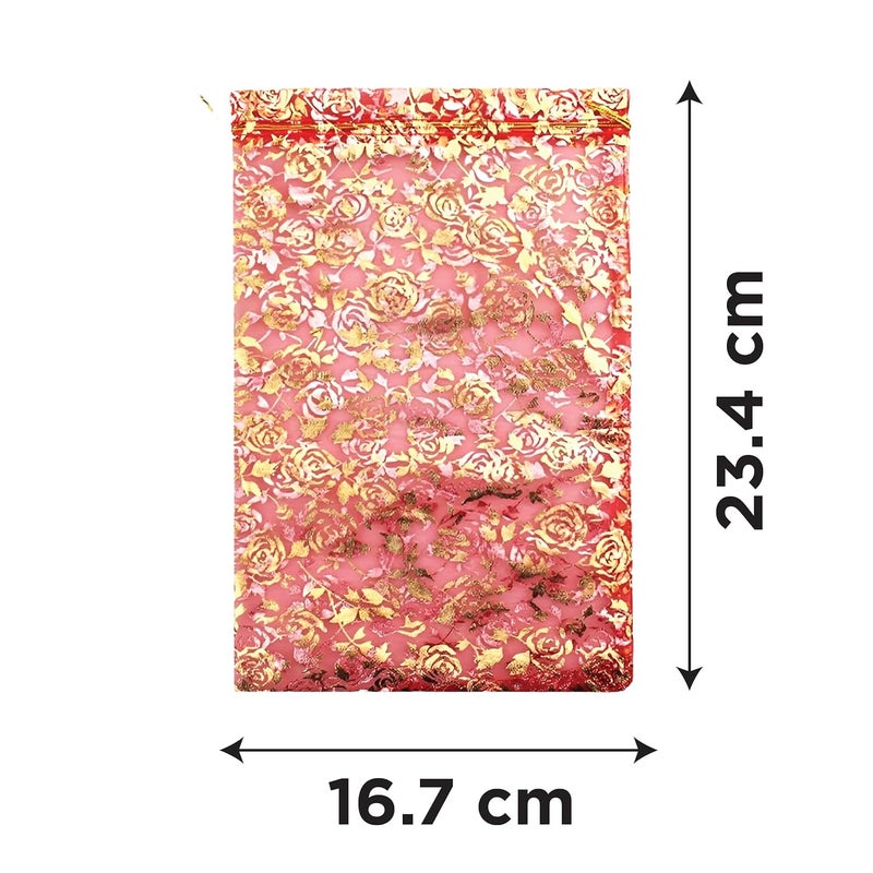 NFI essentials NFI Essentials 16 * 24 Cm Set of 50 Organza Wedding Favor Bags with Drawstring Potli Bags for Return Gifts Jewelry Gift Pouch Candy Pouch Dry Fruit Pouches (Red)  - Image 4