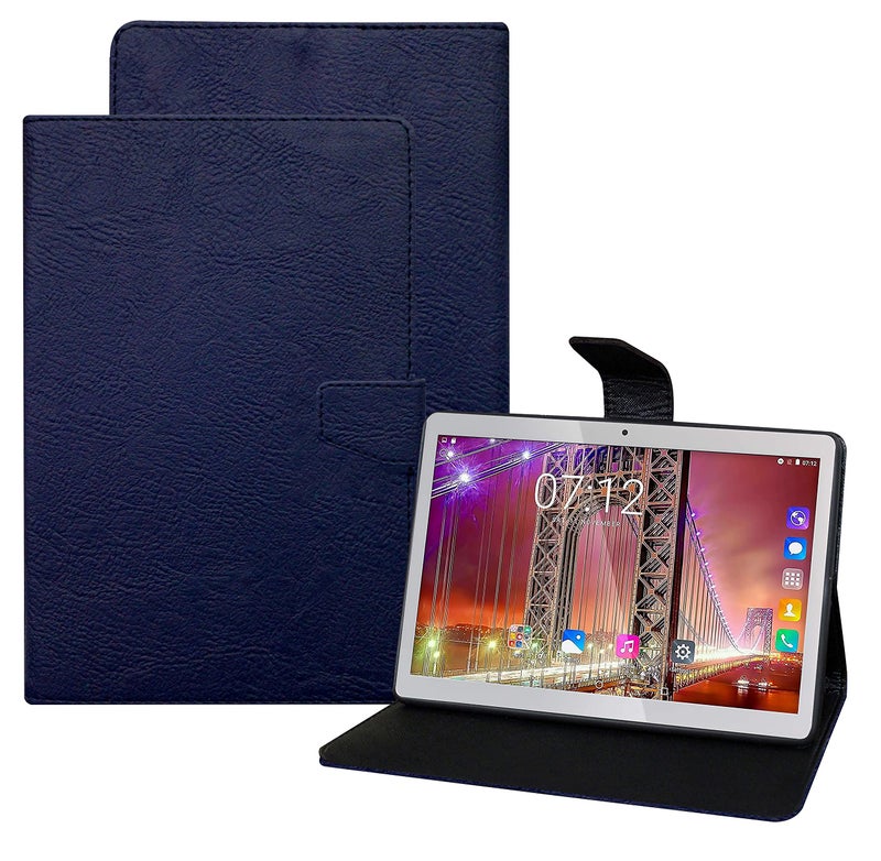 TGK Plain Design Leather Folio Flip Case with Viewing Stand Protective Cover for Fusion5 4G Tablet 10.1 Inch (25.65 cm) (Blue) - Image 1