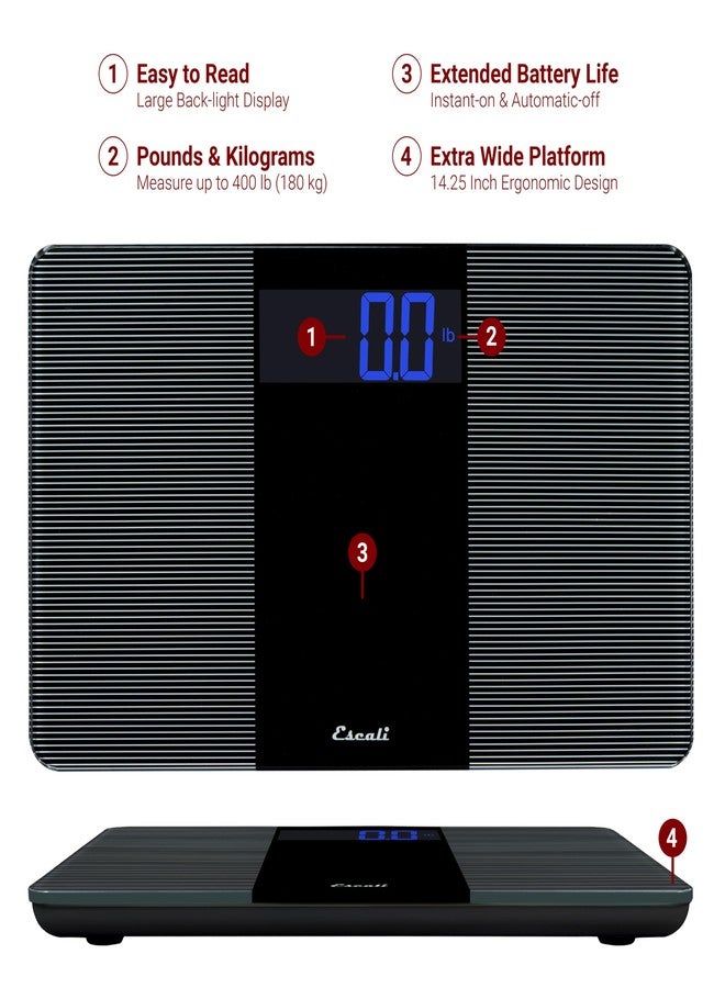 Escali Extra Wide Digital Bathroom Scale for Body Weight with Wide Platform for Natural Stance and Stability, High Capacity of 400 lb, Batteries Included - Image 2