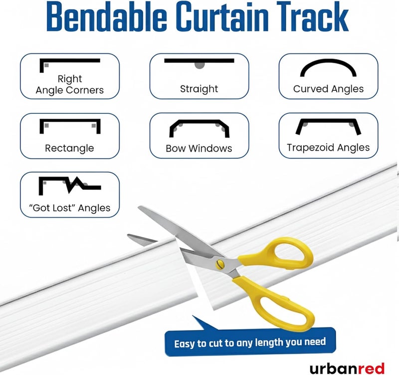 UrbanRed Flexible Bendable Ceiling Curtain Track, 32.8 ft (10 m) Mount for Rail with Curtain Tracks System, Room Divider, Curtains Rod, RV Ceiling Track for Curtains, Long Curved Hospital System White - Image 5