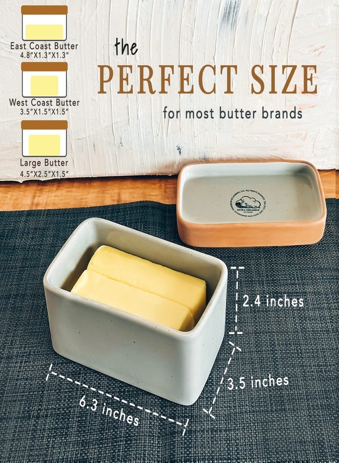 Mora Ceramic Two-in-One Butter Dish with Lid, Covered Butter Crock Container to Leave on Countertop - Large Storage Keeper/Holder for Kitchen, Gifts for Her, Butter Tray For Counter - Earl Grey - Image 3