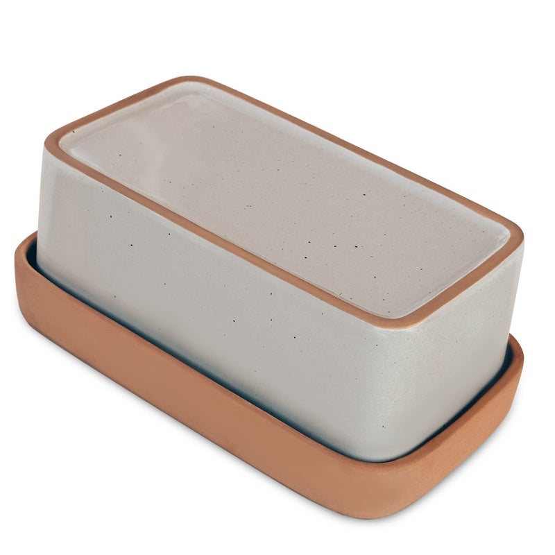Mora Ceramic Two-in-One Butter Dish with Lid, Covered Butter Crock Container to Leave on Countertop - Large Storage Keeper/Holder for Kitchen, Gifts for Her, Butter Tray For Counter - Earl Grey - Image 1