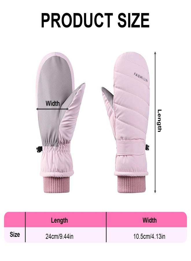 Feelorna Winter Ski Mittens for Women, Warm Waterproof Touchscreen Snow Mittens Gloves for Outdoors Cold Weather (Pink) - Image 2