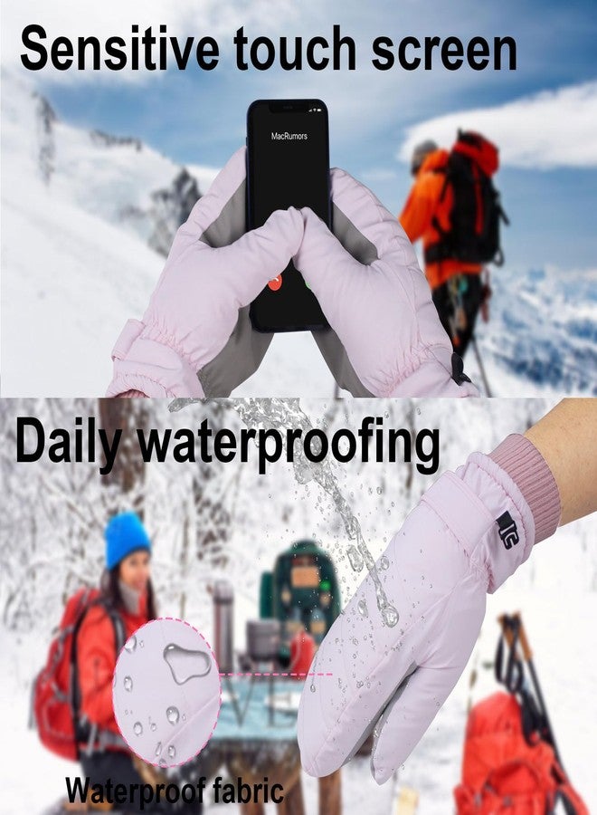 Feelorna Winter Ski Mittens for Women, Warm Waterproof Touchscreen Snow Mittens Gloves for Outdoors Cold Weather (Pink) - Image 5