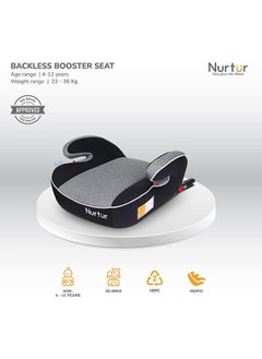 Nurtur Enzo Kids Booster Car Seat - Arm Rest Seat, Blow Up Narrow Backless Booster Car Seat For Travel, Suitable From 4 Years To 12 Years (Group 2/3) - Black/Light Grey  - Image 2