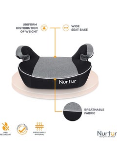 Nurtur Enzo Kids Booster Car Seat - Arm Rest Seat, Blow Up Narrow Backless Booster Car Seat For Travel, Suitable From 4 Years To 12 Years (Group 2/3) - Black/Light Grey  - Image 3