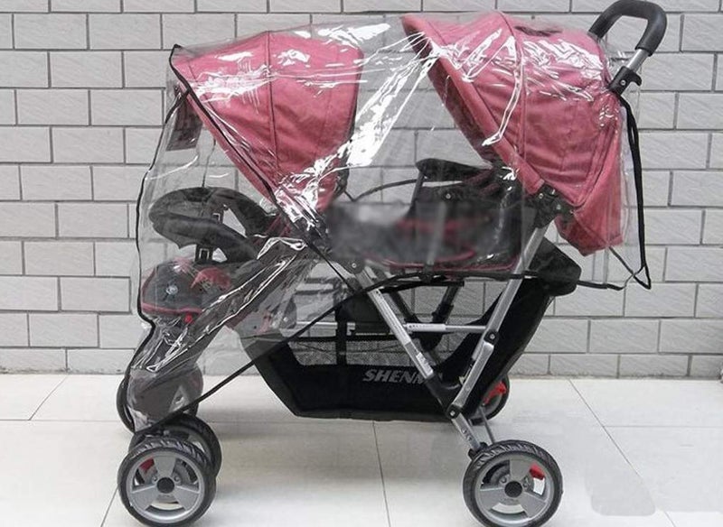 GREUS Universal Stroller Raincovers for Twins Baby Stroller Pushchair Waterproof Buggy Pram Raincoat Wind Dust Rain Covers PVC Double Carrycots Weather Shield Protector (Tandem Twin Buggy Rain Cover) - Image 3