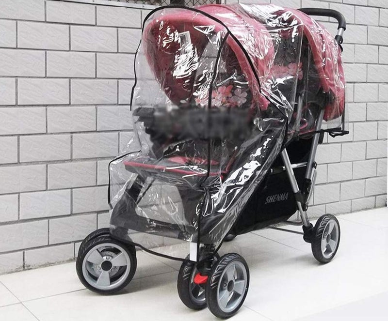 GREUS Universal Stroller Raincovers for Twins Baby Stroller Pushchair Waterproof Buggy Pram Raincoat Wind Dust Rain Covers PVC Double Carrycots Weather Shield Protector (Tandem Twin Buggy Rain Cover) - Image 2