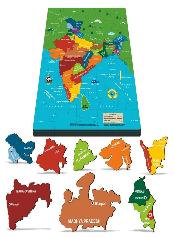 Lefan India Map & Solar System Floor Puzzle Mat for Kids – Set of 2 Educational Wooden Jigsaw Puzzles – Geography & Space Learning Toys for Boys & Girls Age 3+ - Image 2