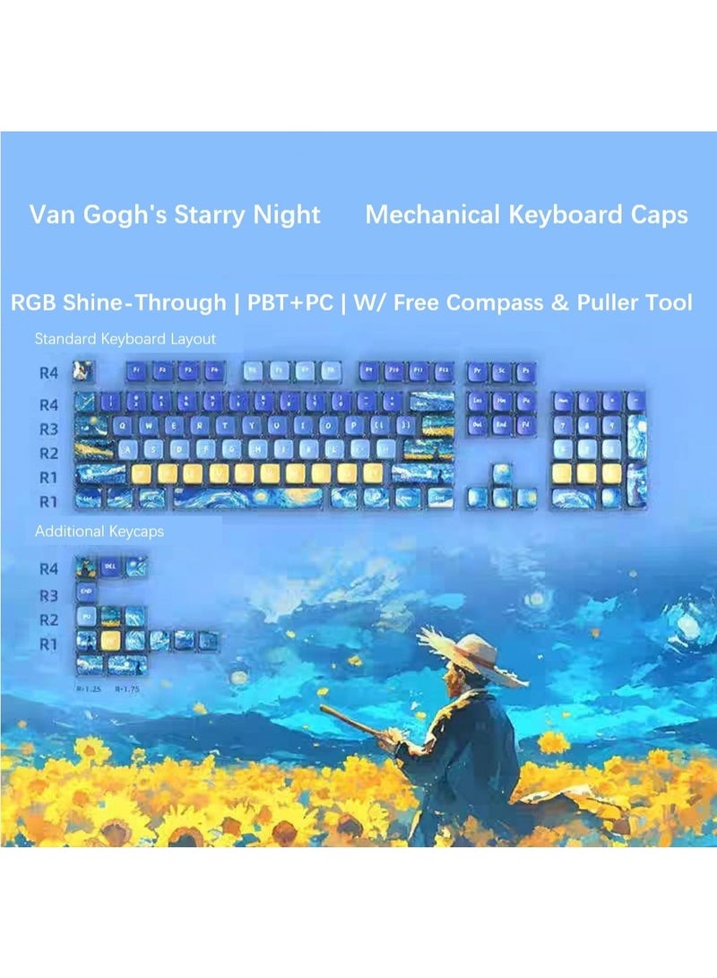 Kinnexa Tech Mechanical Keyboard Caps | w/ Free Compass & Puller Tool | RGB Shine-Through | PBT+PC | 5-Side Sublimation Pudding  Adapts to 61/68/75/84/87/98/104/108 Gaming Mechanical Keyboard Keycaps - Image 1
