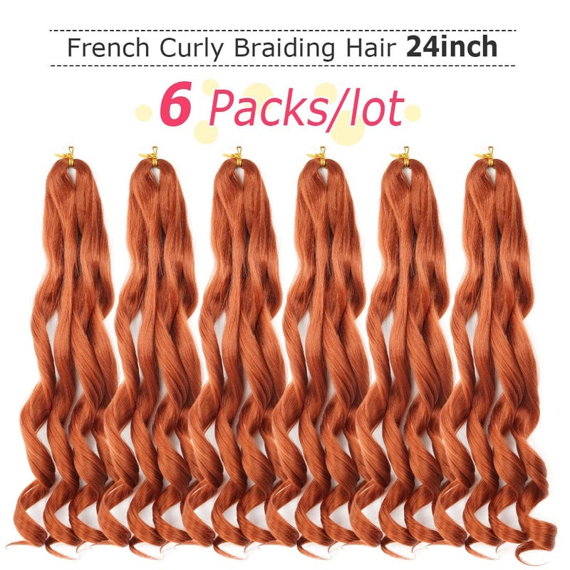 WIPPORYA Ginger French Curl Braiding Hair 24 Inch Soft Ginger Braiding Hair Pre Stretched Loose Wave Bouncy 100g/pack Yaki Crochet Hair for Black Women Hair Extensions for Braids (#350) - Image 2