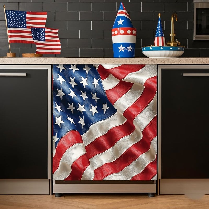 1 American Flag Magnetic Sticker Independence Day Waterproof Decoration for Dishwasher Door Cover - Image 1