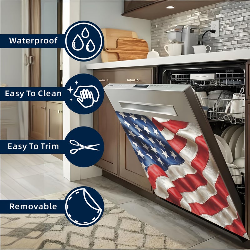 1 American Flag Magnetic Sticker Independence Day Waterproof Decoration for Dishwasher Door Cover - Image 3