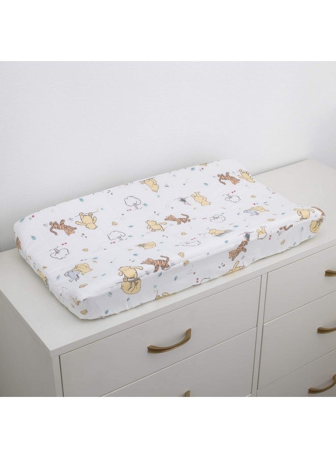 Disney Winnie The Pooh Classic Pooh 100% Cotton Quilted Changing Pad Cover, Ivory/Butter/Aqua/Orange 1 Count (Pack of 1)