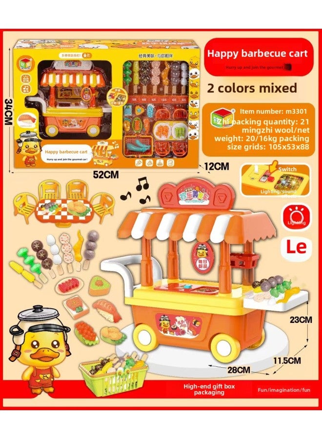 52cm Portable Gift Box Happy Barbecue Car Play House Toys Light Music Children's Kitchen Toys-Color:M3301 Barbecue Car - Image 3